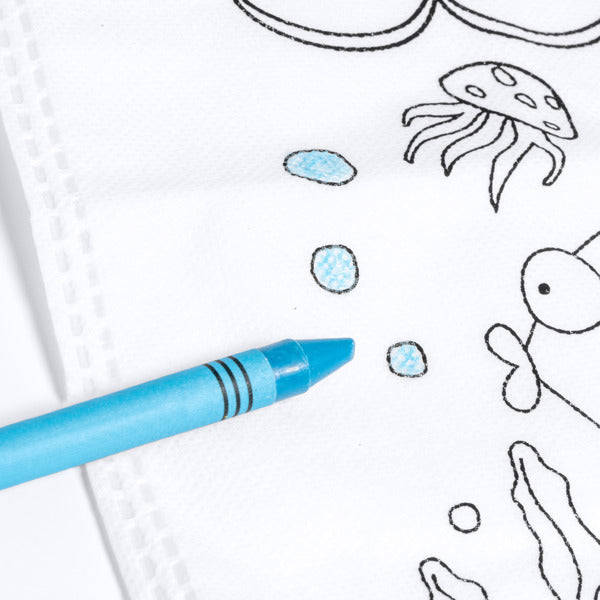Detalle de la bolsa infantil para colorear con ceras azor en color blanco