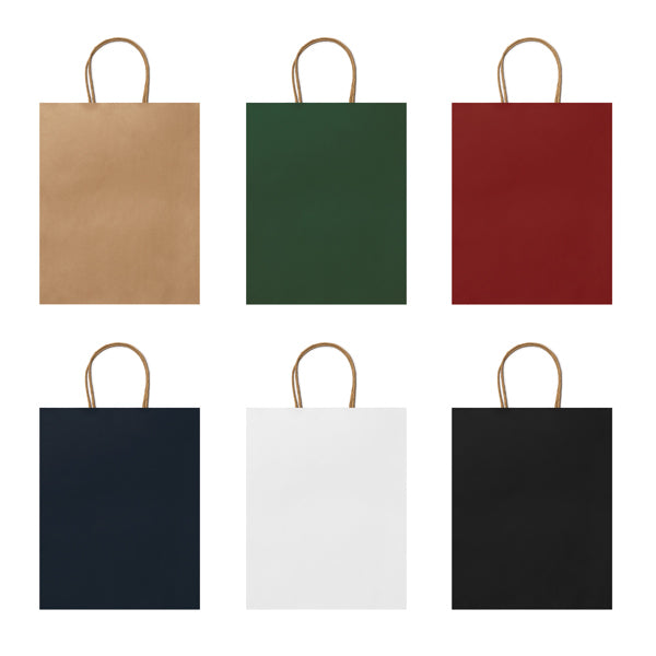 Detalle de la bolsa de papel natural con asas rizadas arce en color crudo