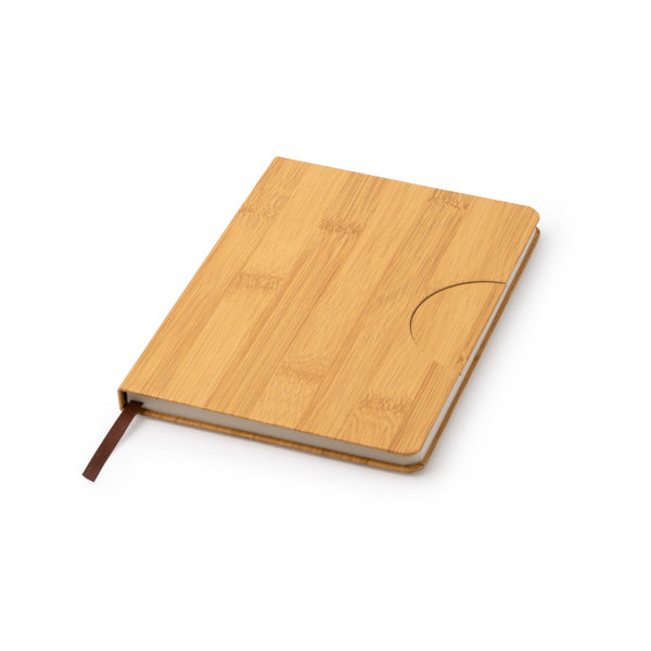 Detalle del acabado efecto bambu de la libreta de cuero reciclado