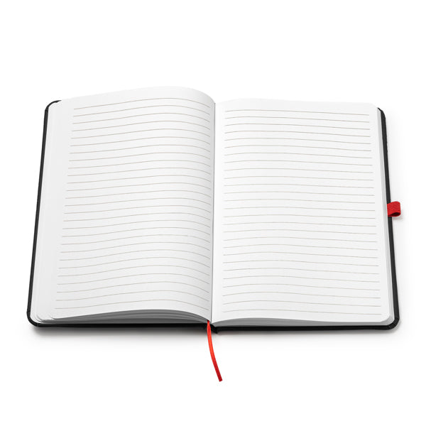 Detalle de la libreta de PU con detalles rojos personalizada