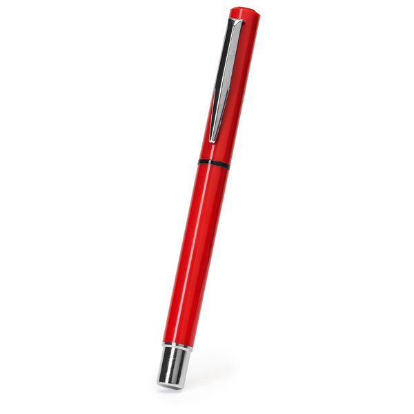 Detalle del boligrafo roller rojo personalizado Yama