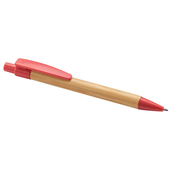 Detalle del boligrafo de bambu y fibra de trigo rojo Stoa