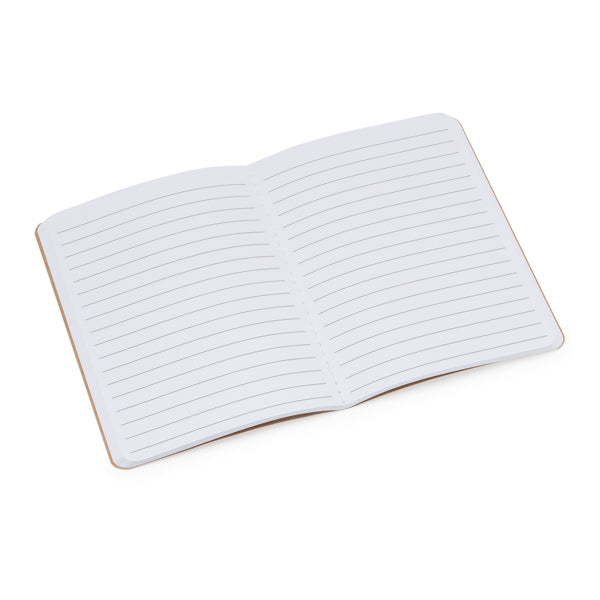 Detalle de la libreta A6 economica de carton reciclado personalizada