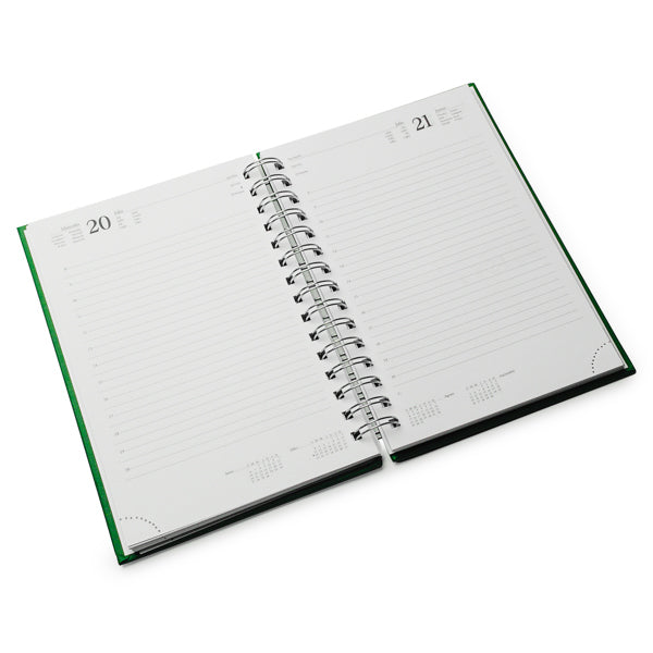 Detalle de las anillas de la agenda A5 verde personalizada