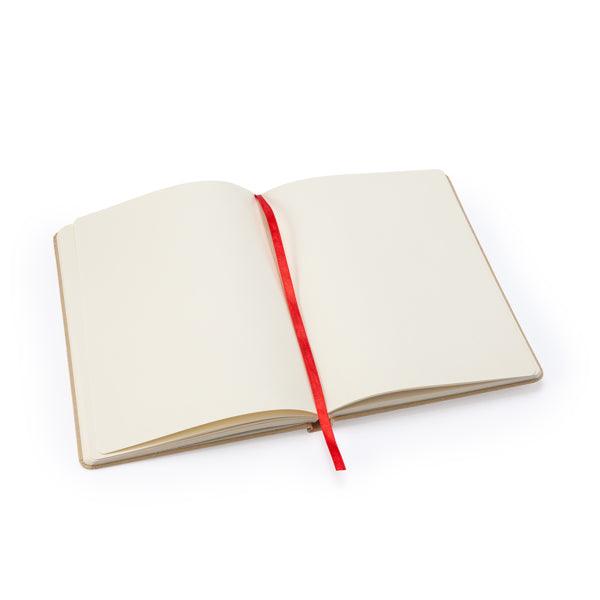 Detalle de la libreta de carton reciclado roja personalizada