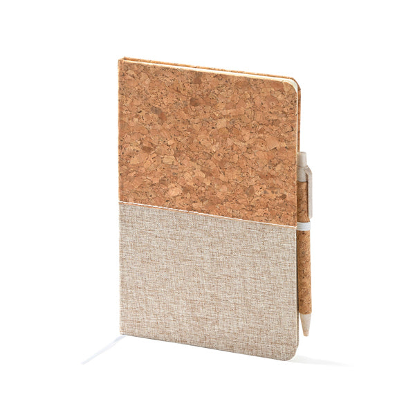 Libreta A5 de corcho y algodon con boligrafo personalizada con logo