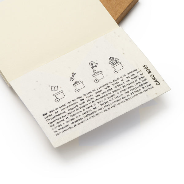 Detalle de la cubierta plantable con semillas del bloc personalizado