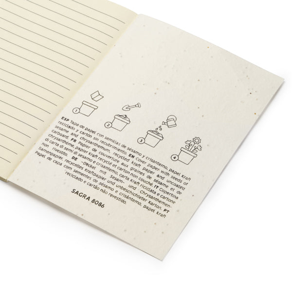 Detalle de la cubierta con semillas de la libreta A6 plantable