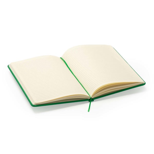Detalle de la libreta de polipiel verde personalizada