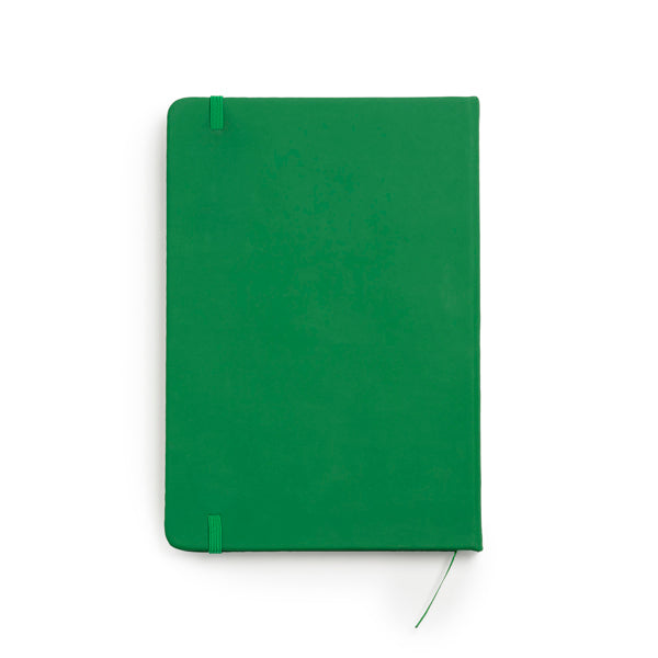 Detalle de la banda elastica de la libreta de polipiel verde