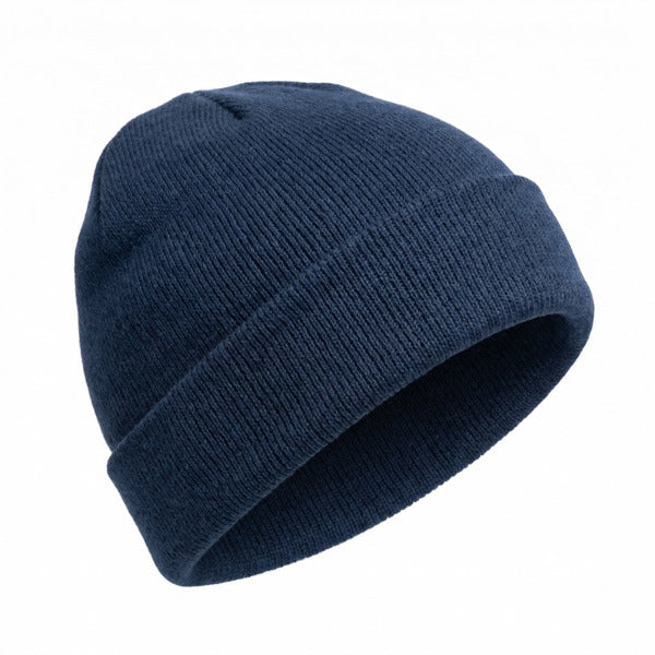 Detalle del gorro de punto con doble vuelta planet en color marino