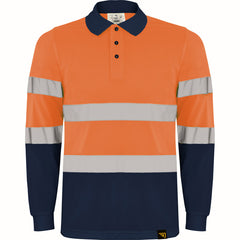 Prenda alta visibilidad Polaris L/S HV9306 Hombre Marino/Naranja Fluor personalizable con bordado, serigrafia y DTF | LogoLider