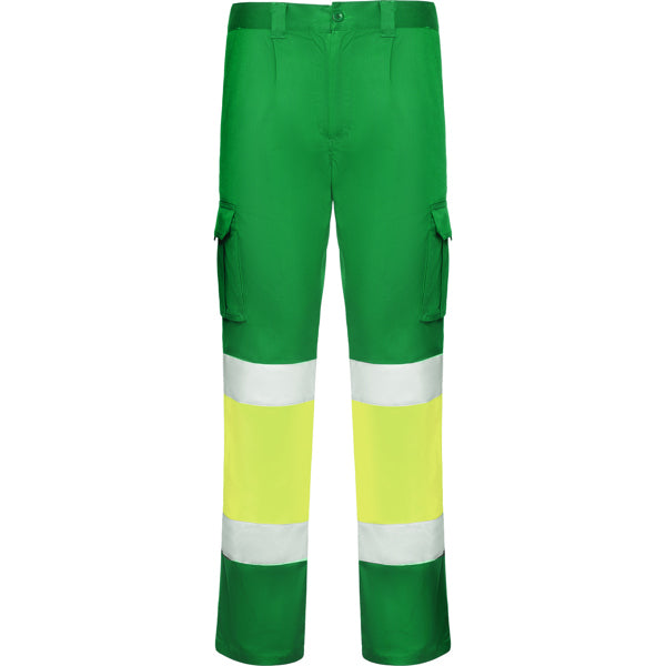 Pantalon de alta visibilidad elastico Daily Stretch HV personalizado en color verde jardin y amarillo fluor