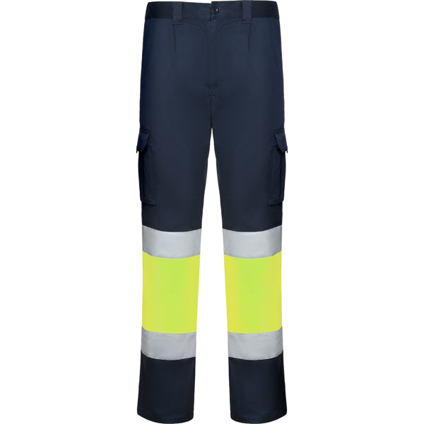 Pantalon de alta visibilidad elastico Daily Stretch HV personalizado en color marino y amarillo fluor