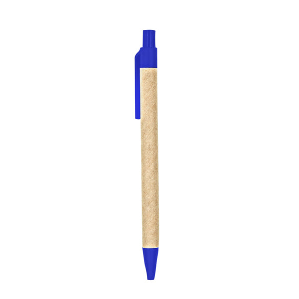 Detalle de la libreta de espiral azul royal con boligrafo a juego